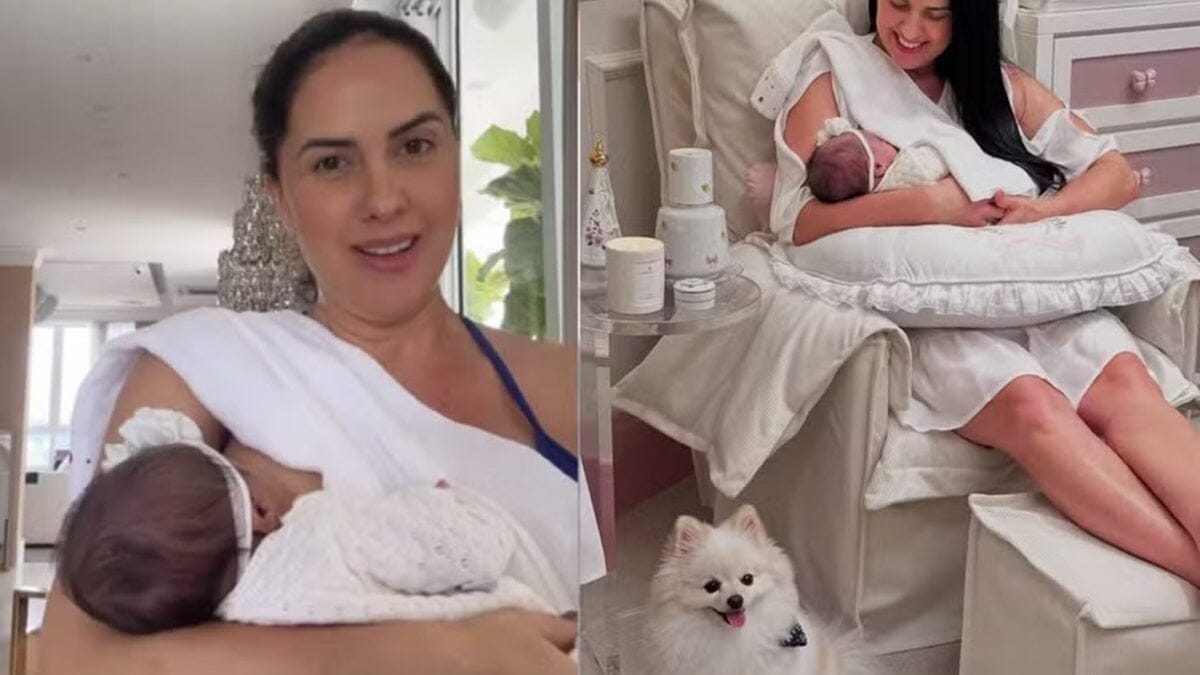 Graciele Lacerda se pronuncia após críticas por amamentar filha durante exercício físico Mulher de Zezé Di Camargo voltou à malhação