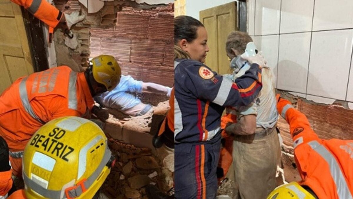 Idoso tenta salvar galinha e fica preso em parede; assista ao vídeo Corpo de Bombeiros precisou fazer um corte por dentro do cômodo da casa