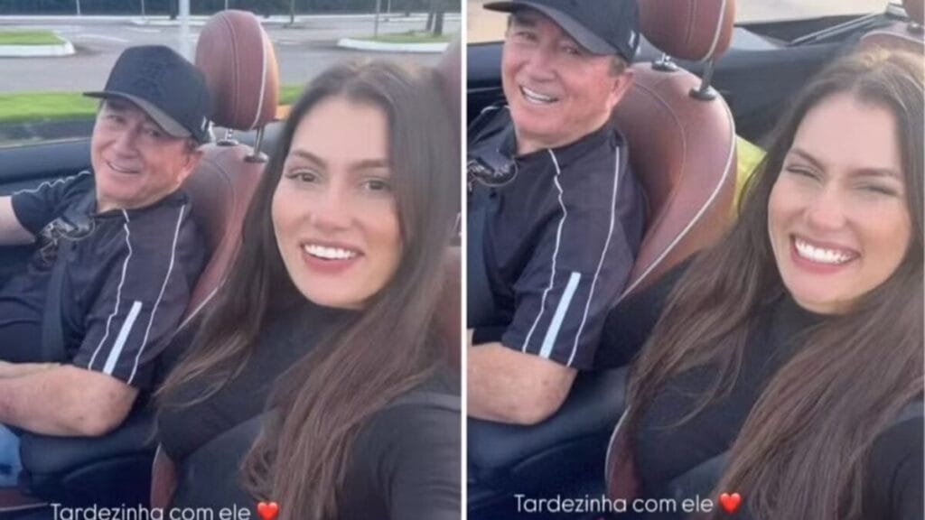 Namorada de Amado Batista mostra passeio em carro conversível