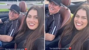 Namorada de Amado Batista mostra passeio em carro conversível com o cantor Sertanejo vive um relacionamento com Calita Franciele