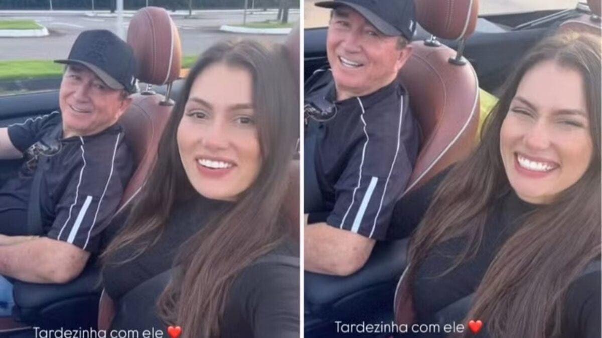 Namorada de Amado Batista mostra passeio em carro conversível com o cantor Sertanejo vive um relacionamento com Calita Franciele