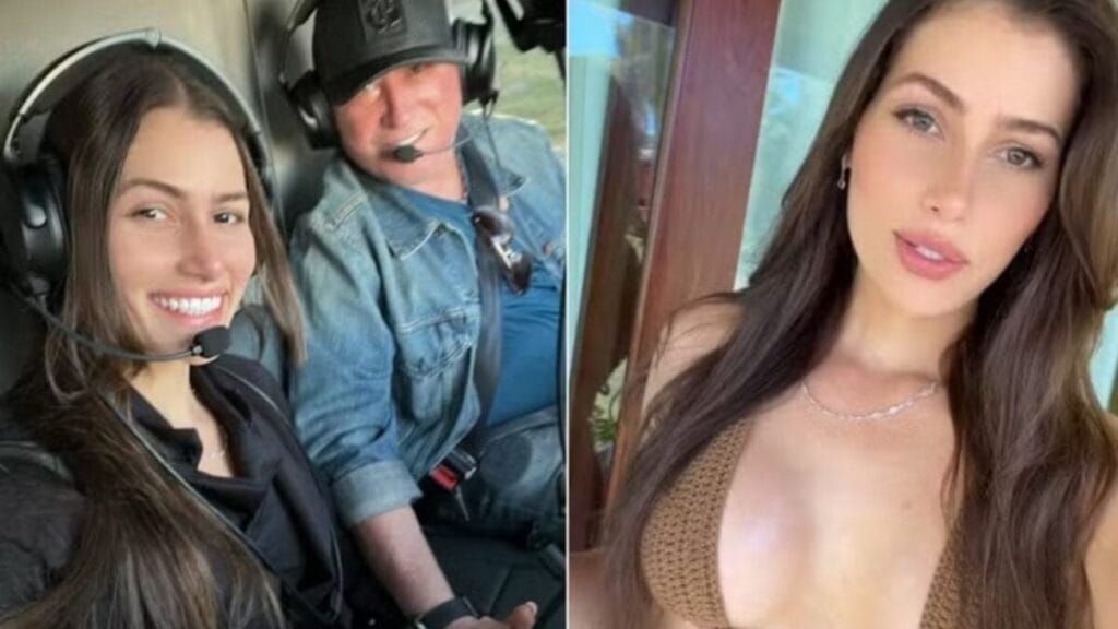 Amado Batista e miss chegam de helicóptero na lua de mel