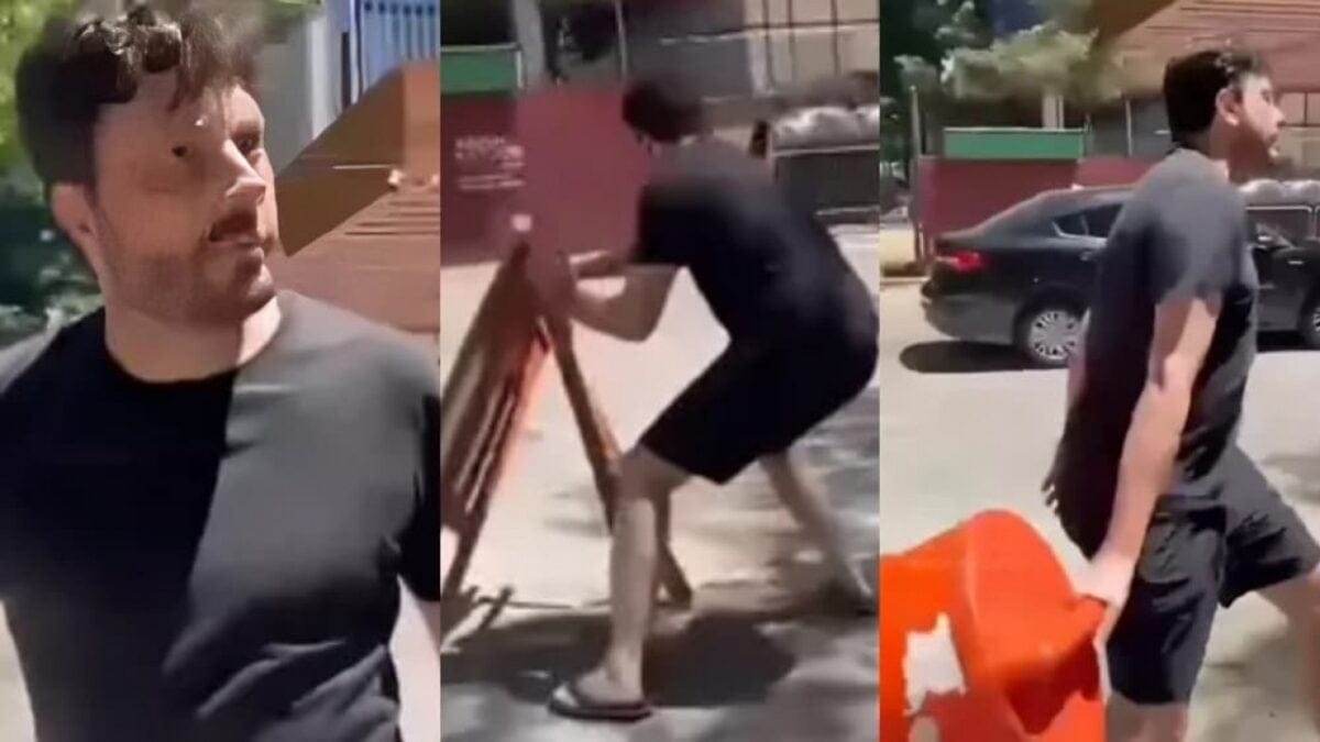 Danilo Gentili tenta se explicar após ataque de fúria por conta de obras em rua; vídeo Apresentador mostra o dedo e joga cones para o alto