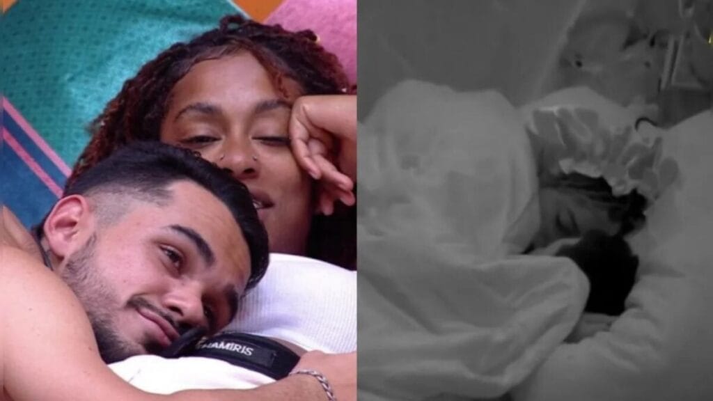 João Gabriel e Thamiris se beijam debaixo do edredom