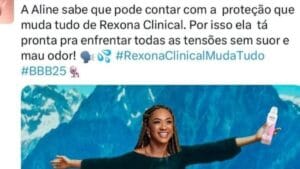 BBB 25: Rexona reconhece racismo e pede desculpas a Aline Marca apagou publicação que mostrava participante com desodorante na mão
