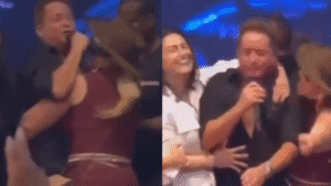 Leonardo é erguido no colo por mulher em show no interior de SP