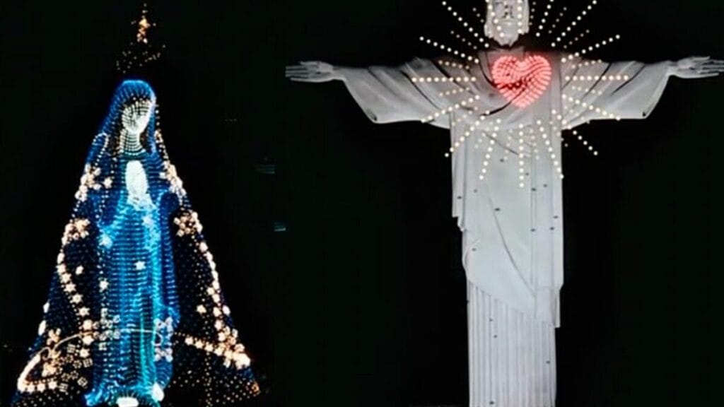 Vídeo de imagem de Maria ao lado do Cristo Redentor “feito por drones” é falso; entenda