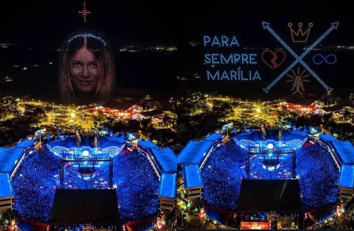 Alok homenageia Marília Mendonça com show de drones em Barretos; vídeo