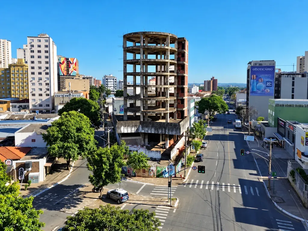 Prédio abandonado que terá obras retomadas em Goiânia foi inspirado em construção icônica de Los Angeles